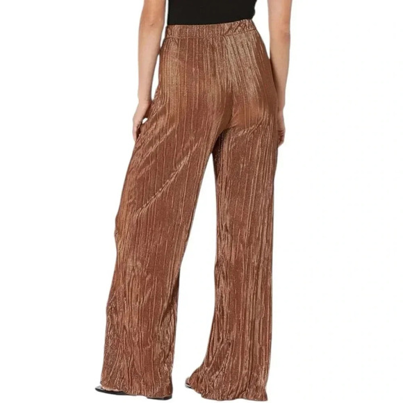 Blue B Pleated Crushed Velvet Pull-On Wide Leg Pants Carmel Small - Picture 2 of 10